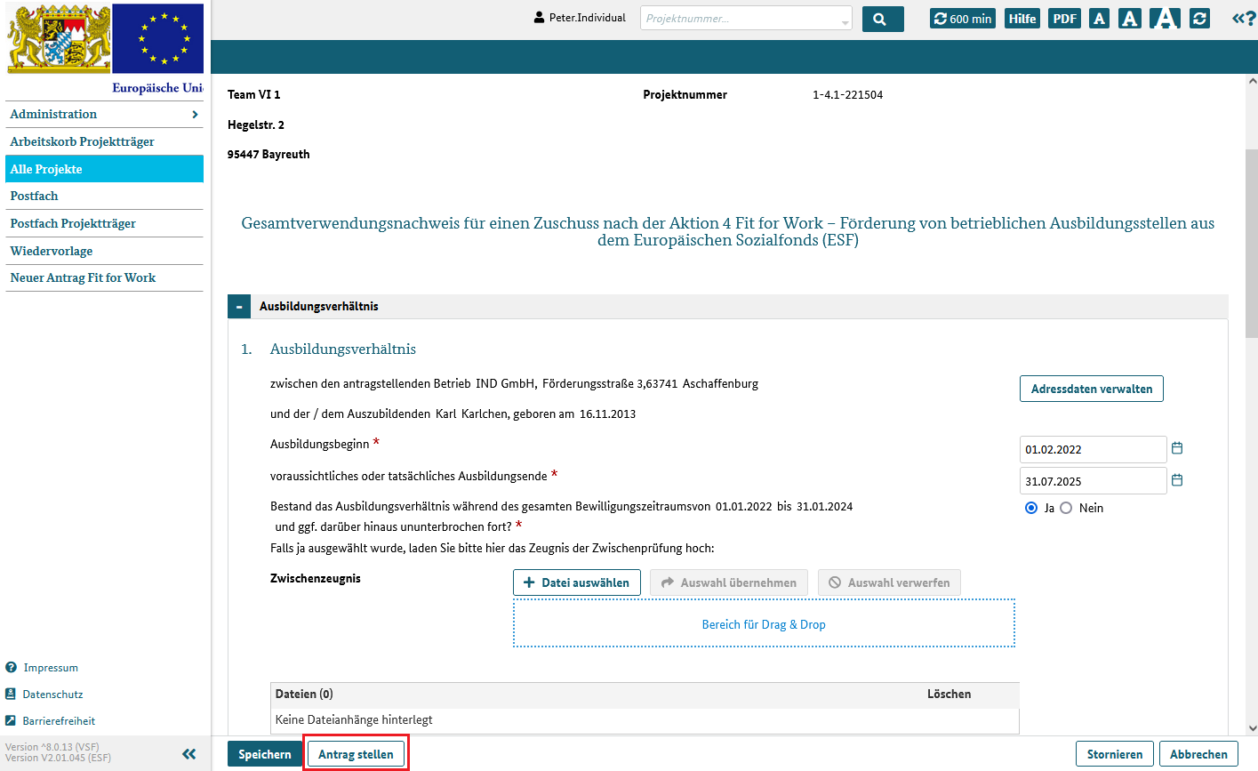 Gesamtverwendungsnachweis erstellen