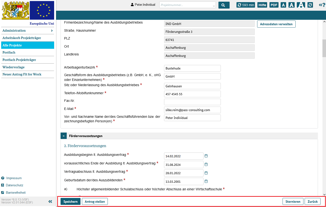 Funktionsbereich in dem die Schaltflächen angezeigt werden