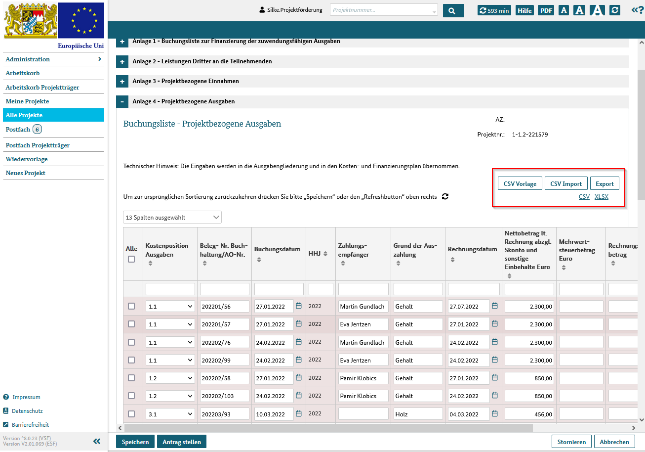 Daten in das System importieren und aus dem System exportieren