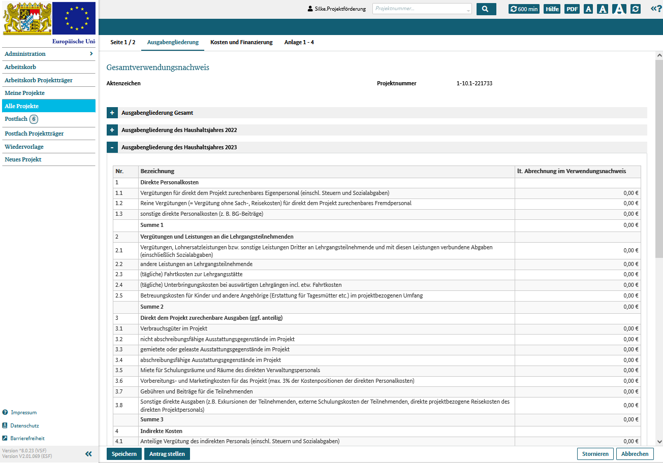 GVN, Ausgabengliederung