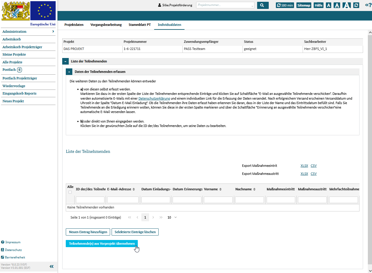 Teilnehmer aus Vorprojekt übernehmen