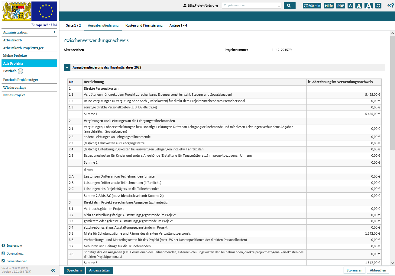 ZVN, Ausgabengliederung